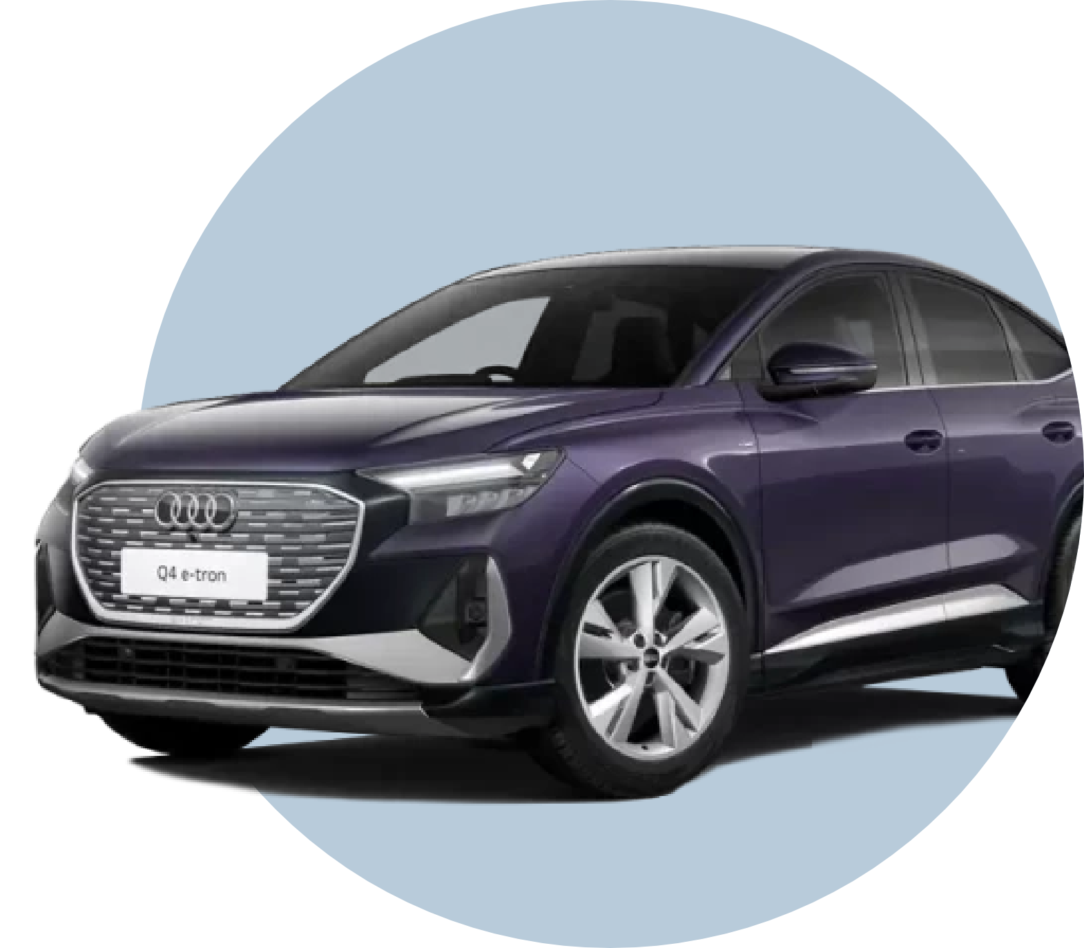 Audi Q4 E-tron with a blue circle behind it