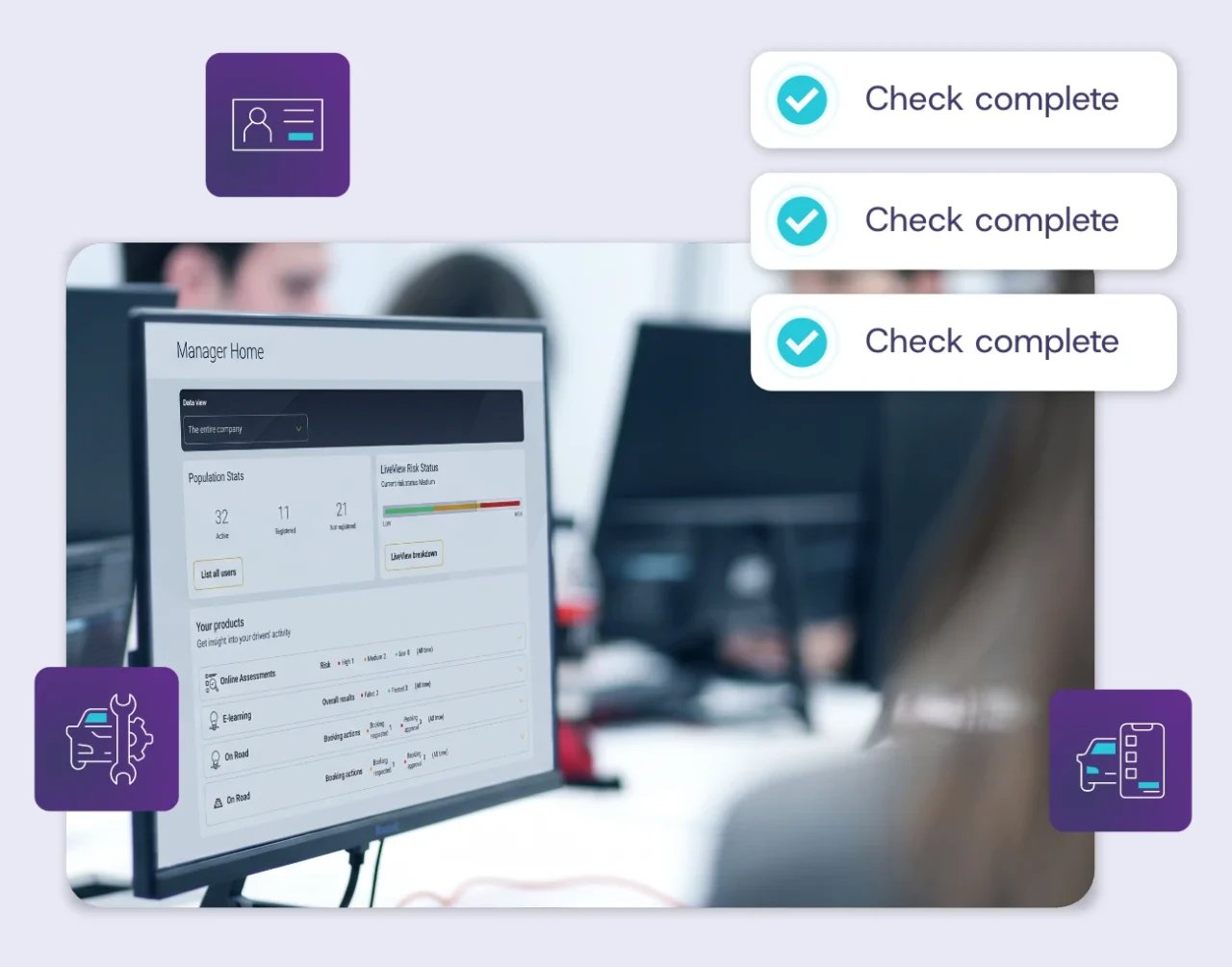 Duty of care checks shown on a fleet management dashboard